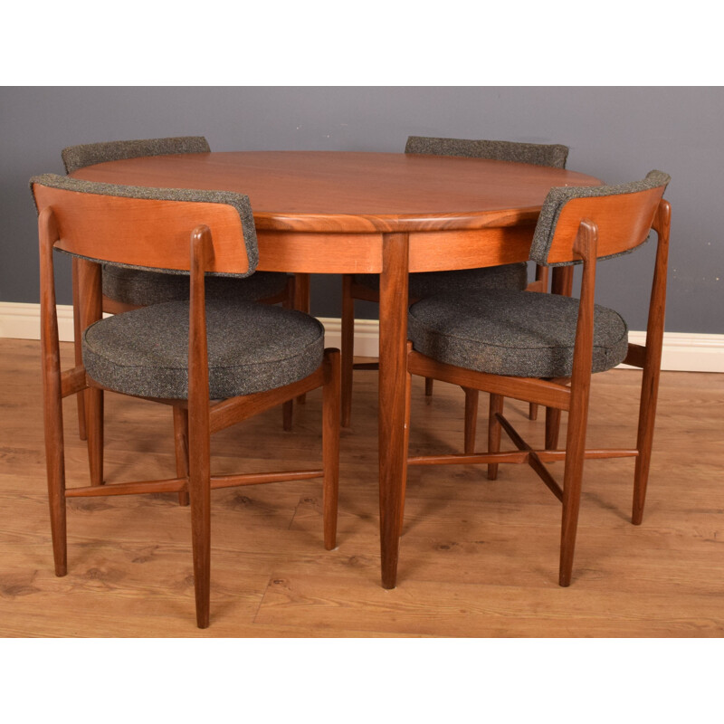 Set of vintage round teak fresco table and 4 chairs by Victor Wilkins for G Plan, 1960s