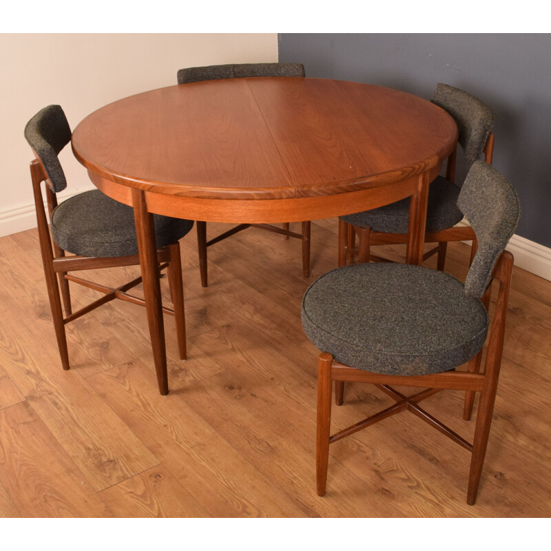 Set of vintage round teak fresco table and 4 chairs by Victor Wilkins for G Plan, 1960s