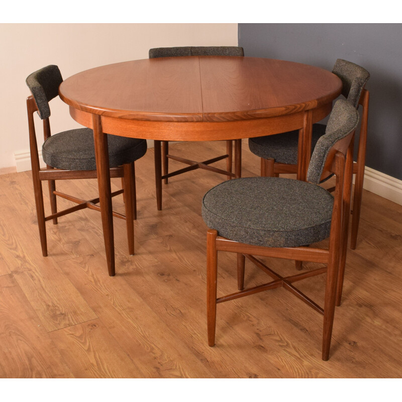 Set of vintage round teak fresco table and 4 chairs by Victor Wilkins for G Plan, 1960s