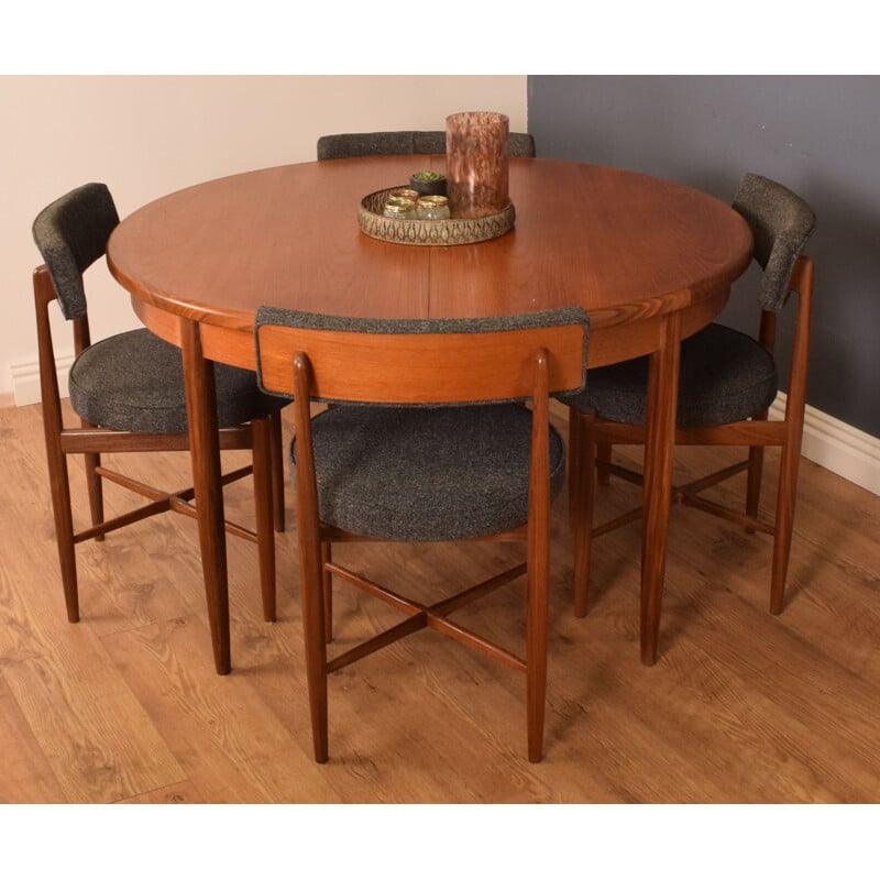 Set of vintage round teak fresco table and 4 chairs by Victor Wilkins for G Plan, 1960s