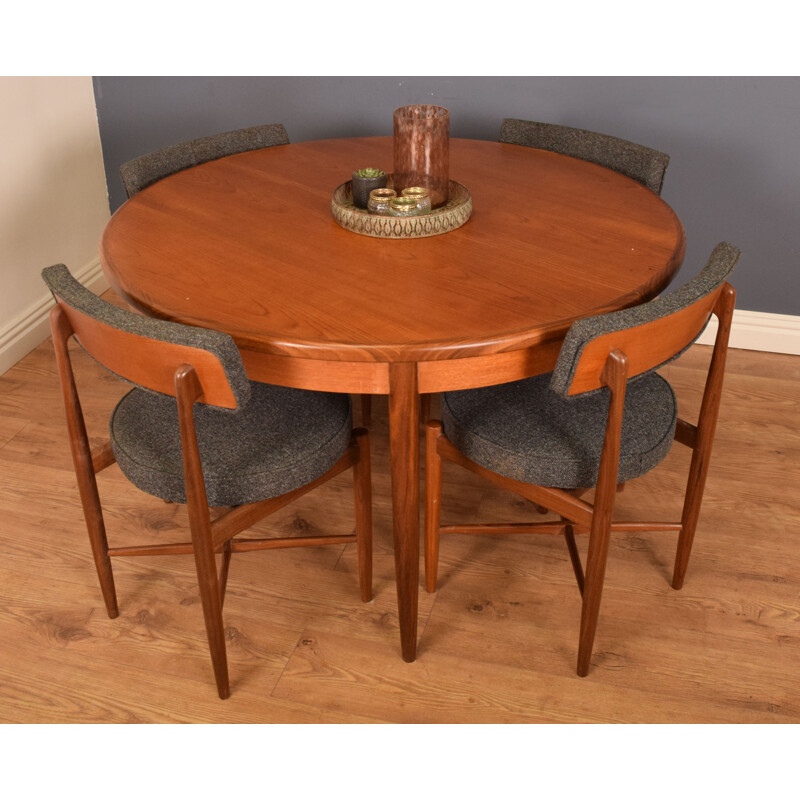 Set of vintage round teak fresco table and 4 chairs by Victor Wilkins for G Plan, 1960s