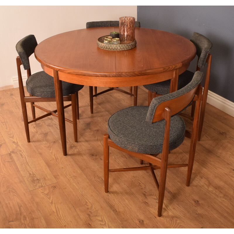 Set of vintage round teak fresco table and 4 chairs by Victor Wilkins for G Plan, 1960s