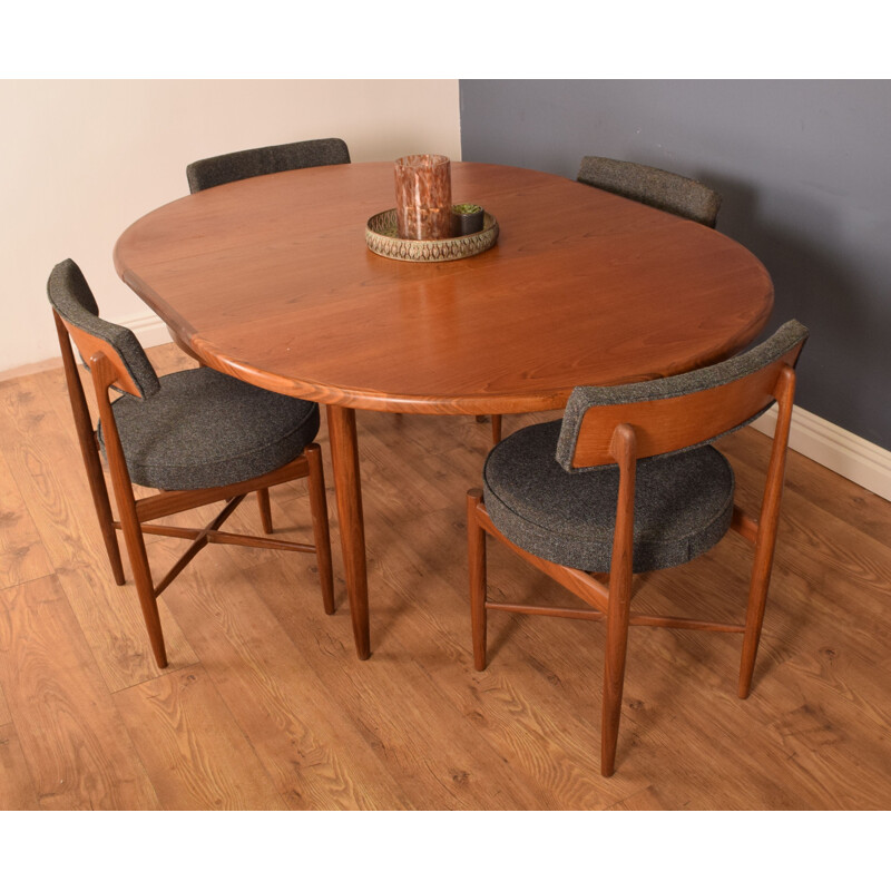 Set of vintage round teak fresco table and 4 chairs by Victor Wilkins for G Plan, 1960s