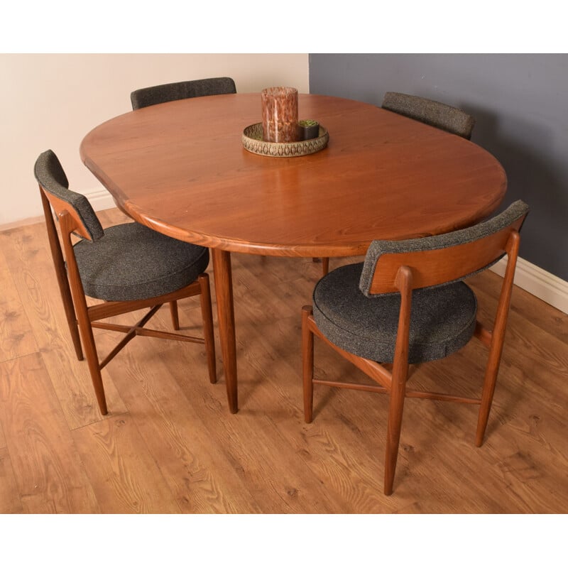 Set of vintage round teak fresco table and 4 chairs by Victor Wilkins for G Plan, 1960s