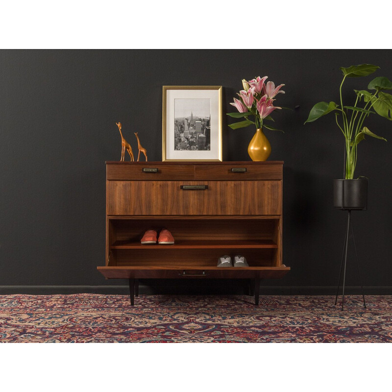 Mid century shoe cabinet in walnut veneer with 2 drawers, 1950s