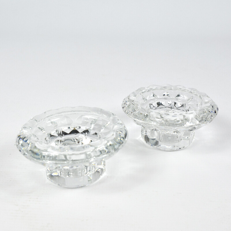 Pair of vintage crystal glass candle holders for Kall Glass, Germany 1980