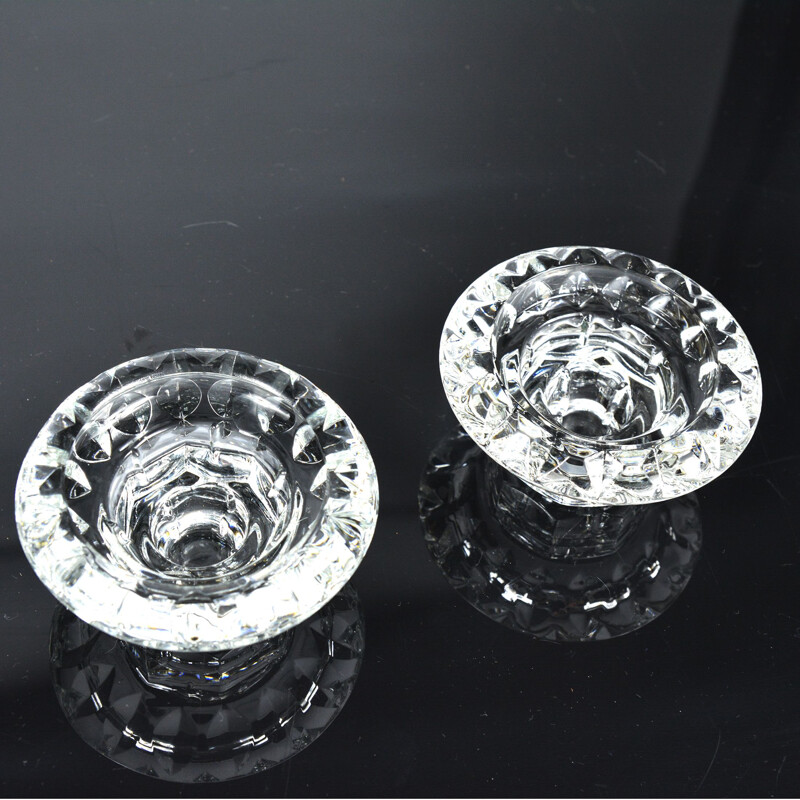 Pair of vintage crystal glass candle holders for Kall Glass, Germany 1980