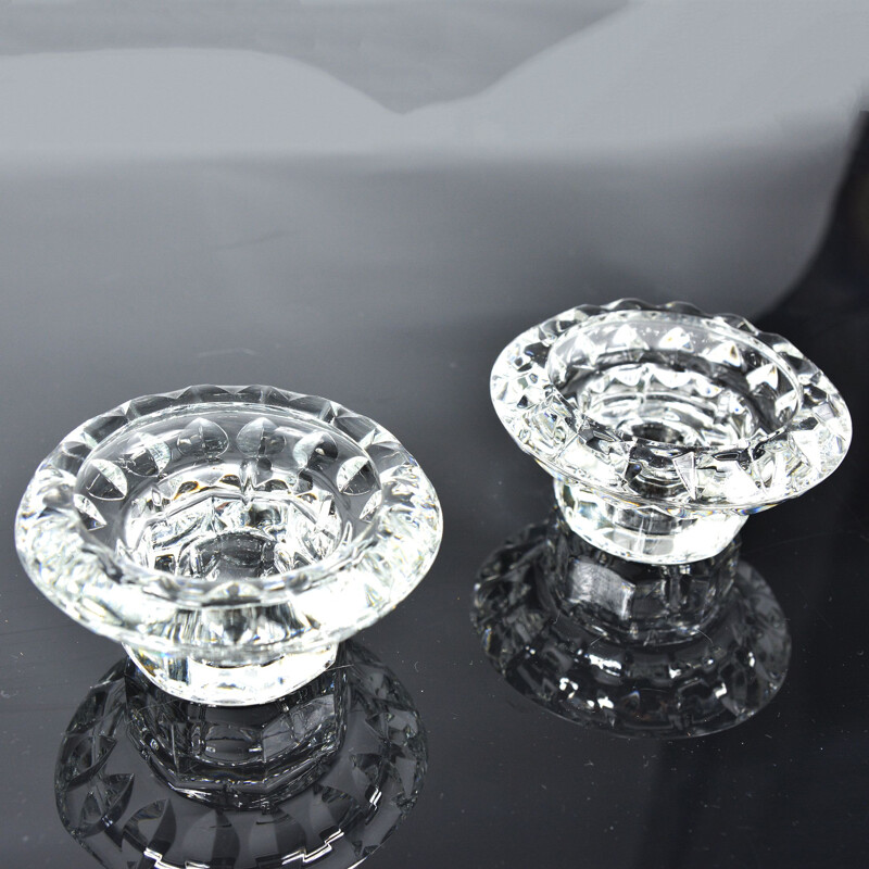 Pair of vintage crystal glass candle holders for Kall Glass, Germany 1980