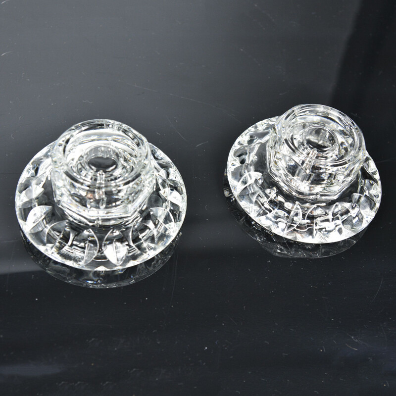 Paar vintage kristallen kandelaars voor Kall Glass, Duitsland 1980