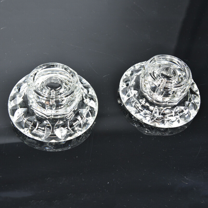 Pair of vintage crystal glass candle holders for Kall Glass, Germany 1980