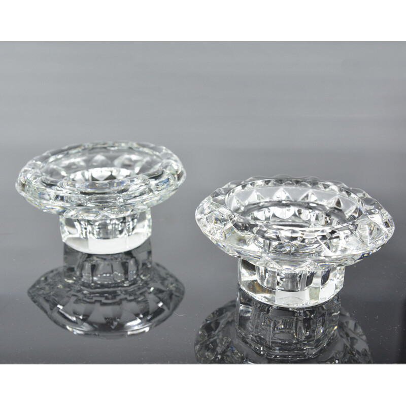 Pair of vintage crystal glass candle holders for Kall Glass, Germany 1980