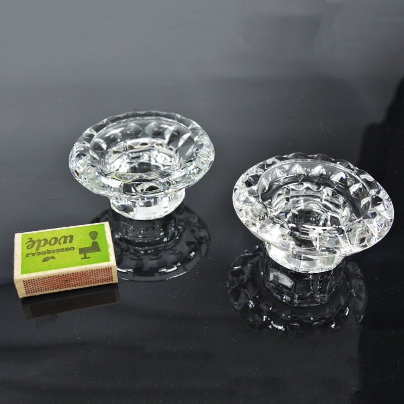Pair of vintage crystal glass candle holders for Kall Glass, Germany 1980