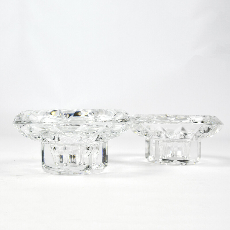 Pair of vintage crystal glass candle holders for Kall Glass, Germany 1980