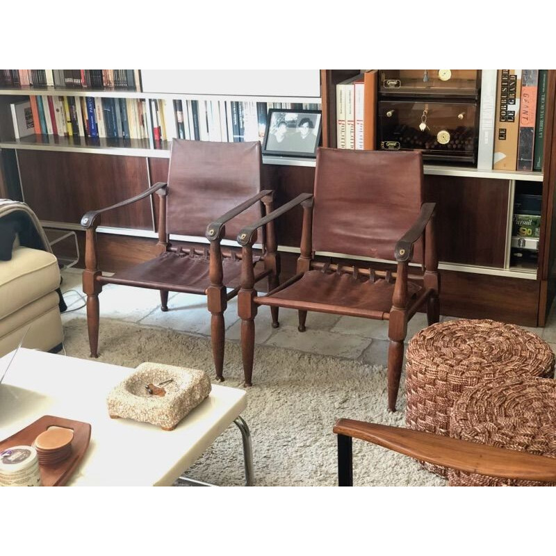 Pair of vintage leather safari chairs by Wilhelm Kienzle for Wohnbedarf 1950s