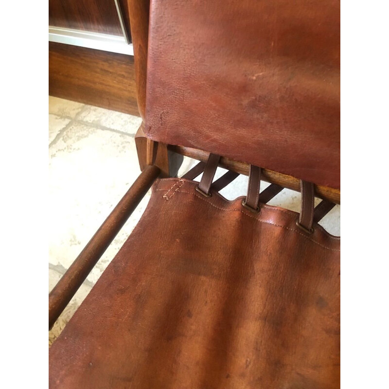 Pair of vintage leather safari chairs by Wilhelm Kienzle for Wohnbedarf 1950s