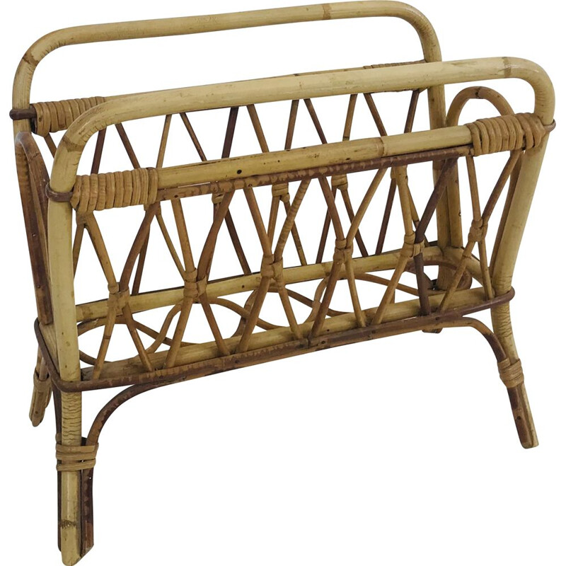 Vintage magazine rack rattan  France 1960s