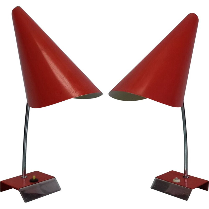 Pair of vintage metal lamps by Josef Hůrka for Napako, Czechoslovakia 1960