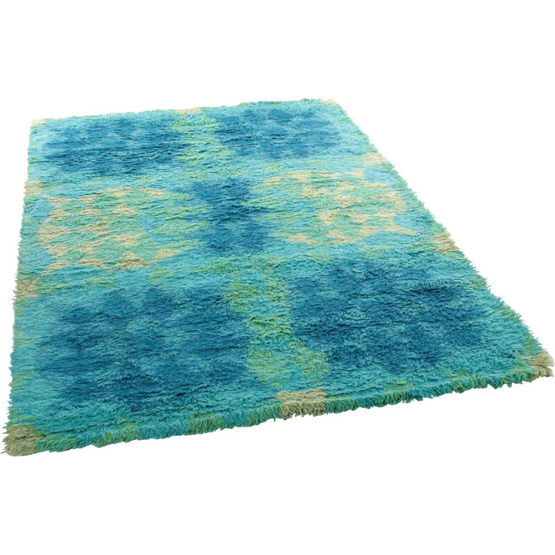 Vintage wool hand-knotted rug, Sweden 1960-1970