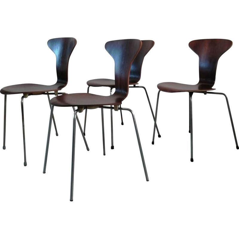 Set di 4 sedie vintage a zanzara n. 3105 myggen Di Arne Jacobsen per Fritz Hansen, Danimarca 1950