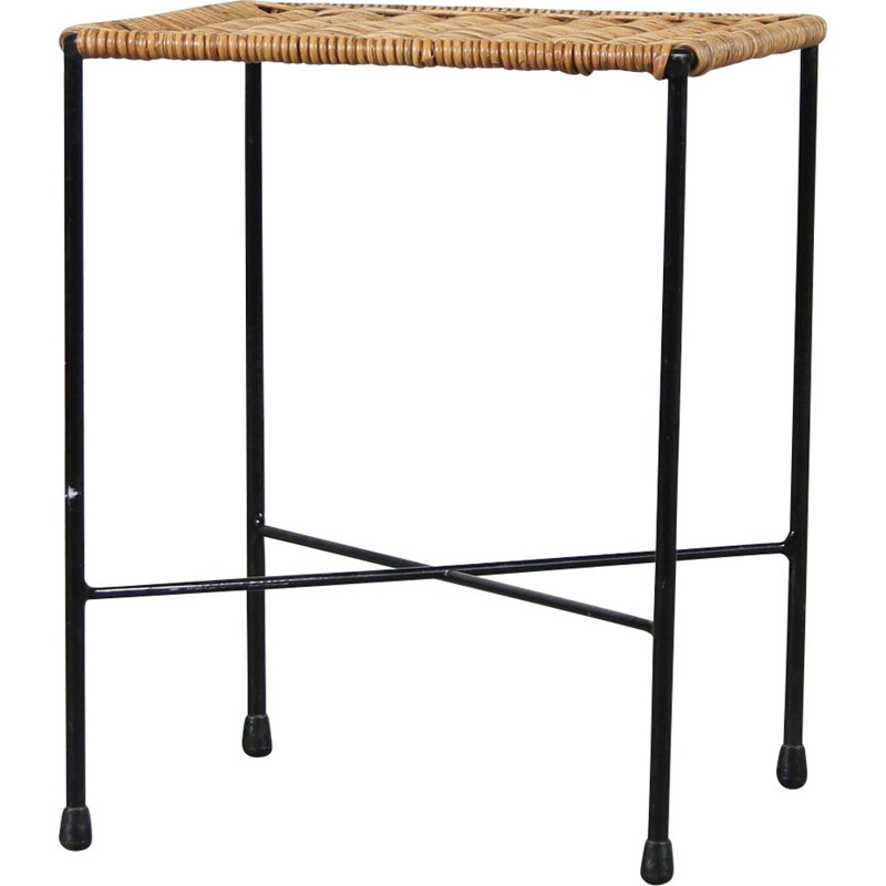 Vintage stool in thin black lacquered tubular meta by Carl Auböck  Austria 1950s