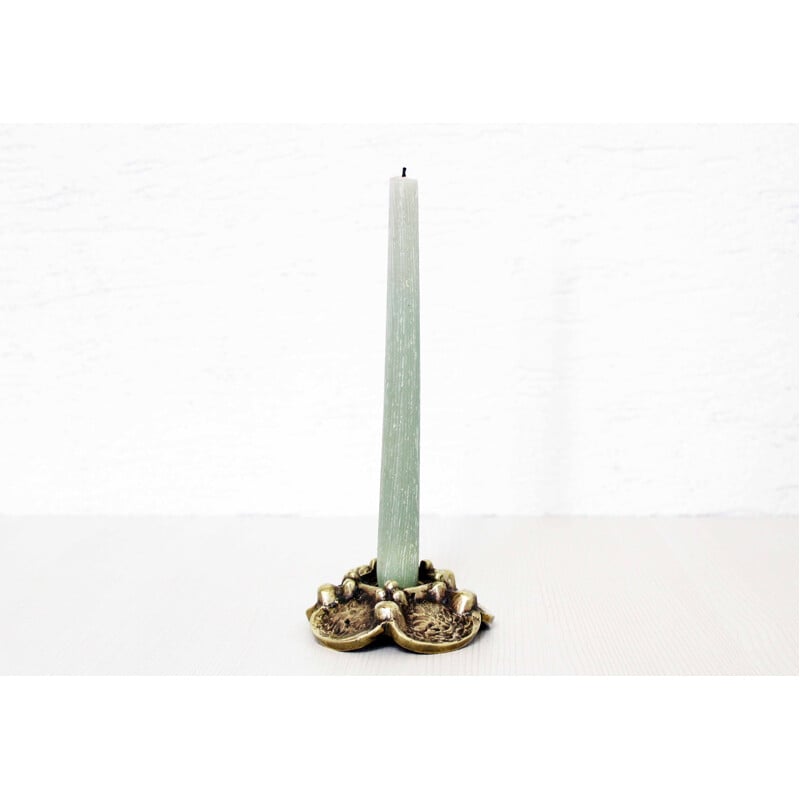 Candelabro brutalista vintage en bronce, 1960