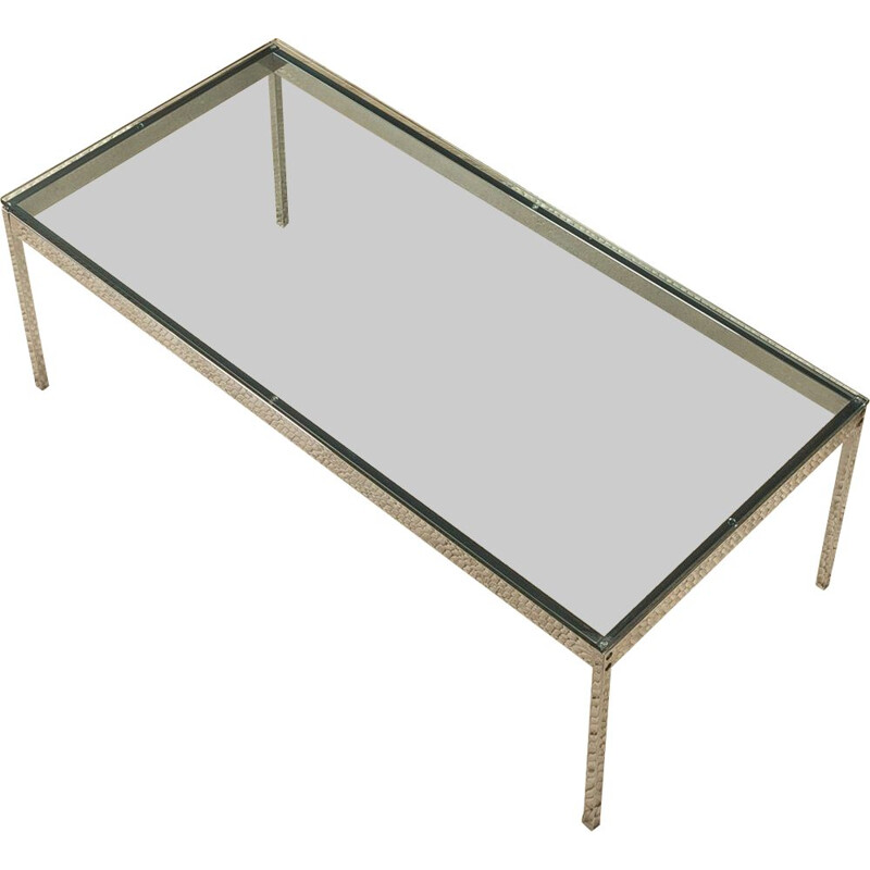 Vintage stainless steel coffee table with glass top, Germany 1970