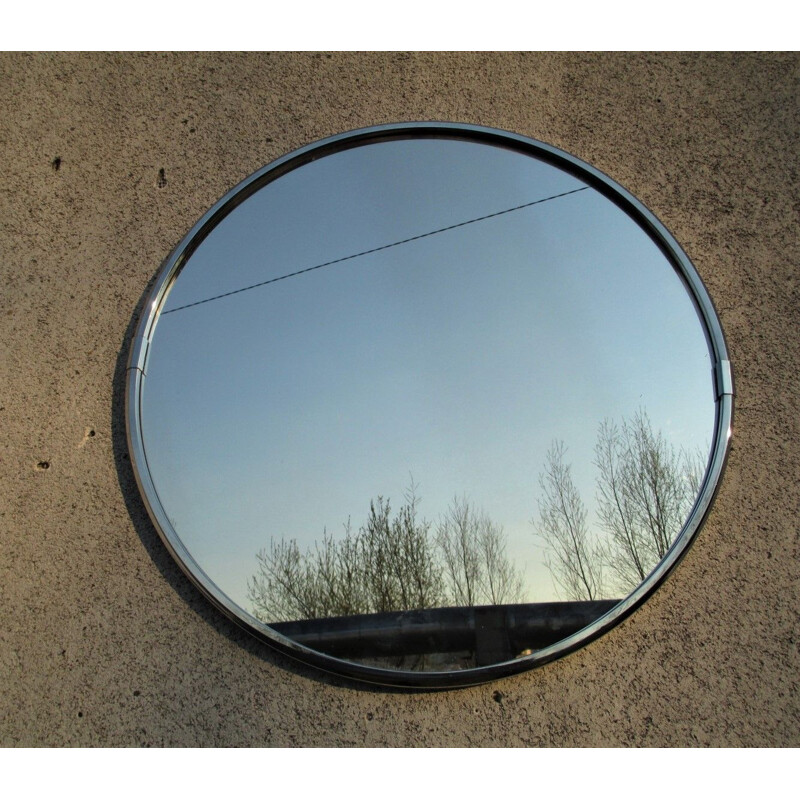 Mid century round mirror in nickel, Italy 1960s