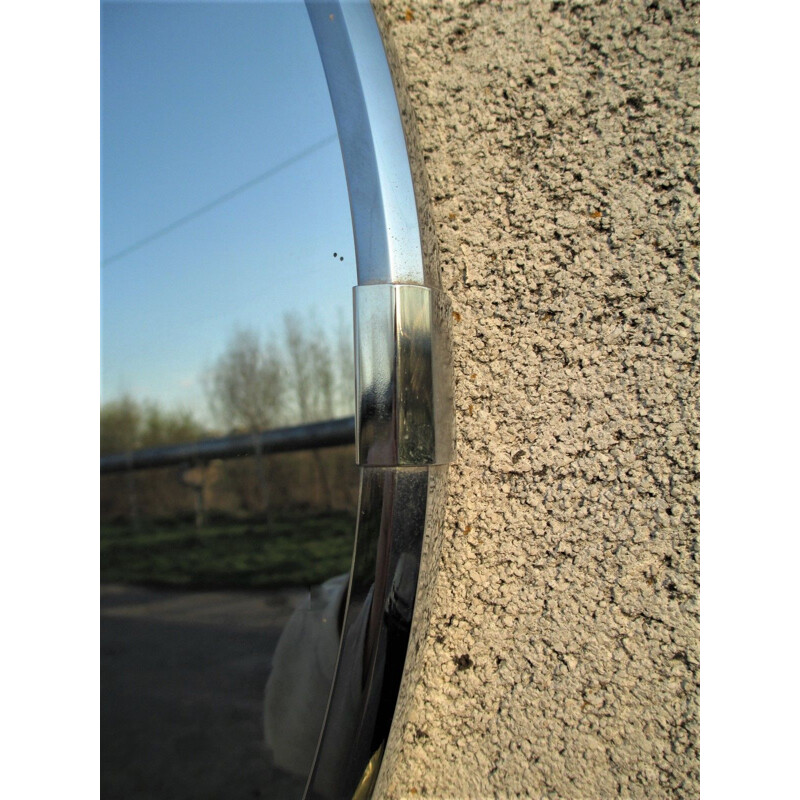 Mid century round mirror in nickel, Italy 1960s