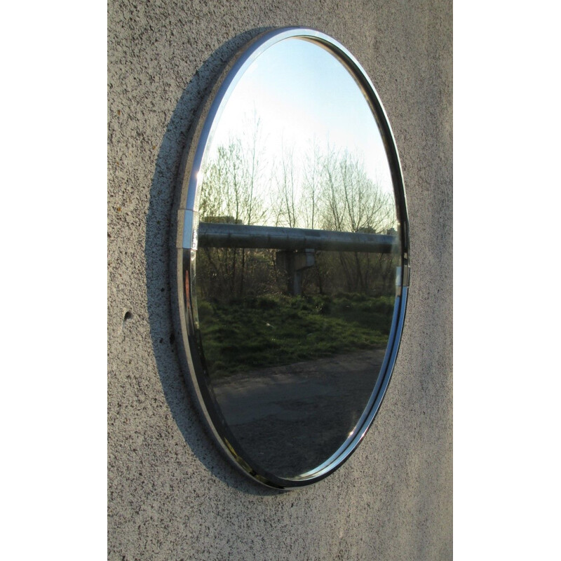 Mid century round mirror in nickel, Italy 1960s