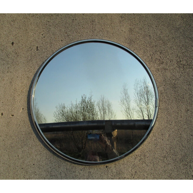 Mid century round mirror in nickel, Italy 1960s