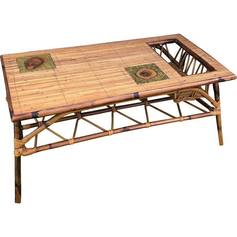 Vintage bamboo coffee table, France 1970
