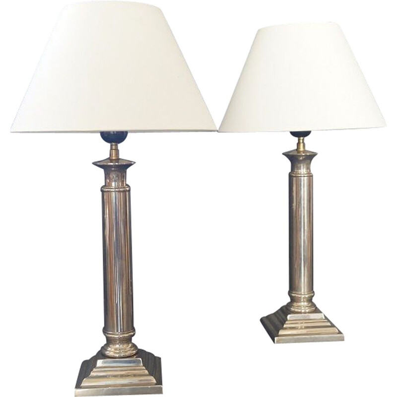 Pair of vintage metal baluster lamps, 1970