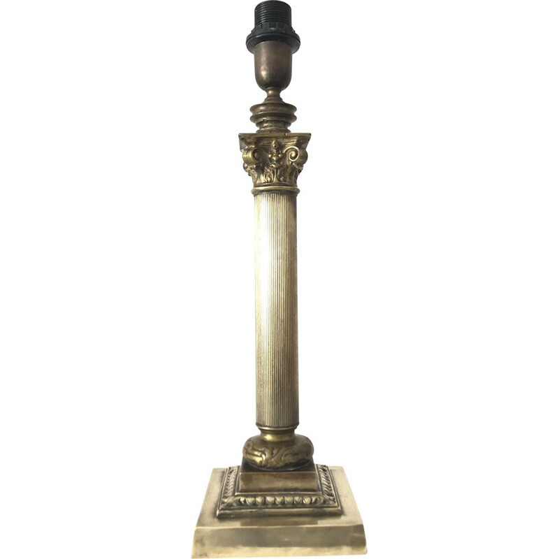 Pied de lampe vintage en bronze avec colonne  chapiteau, 1950