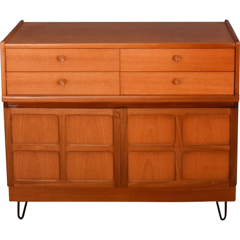 Vintage teak squares sideboard cabinet on hairpin legs by Nathan