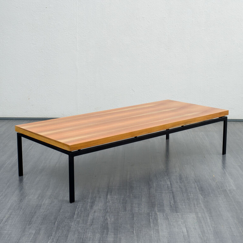 Mid century walnut coffee table with metal tube frame, 1960s