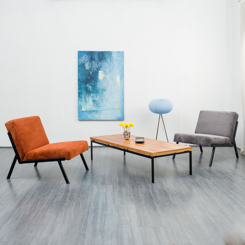 Mid century walnut coffee table with metal tube frame, 1960s