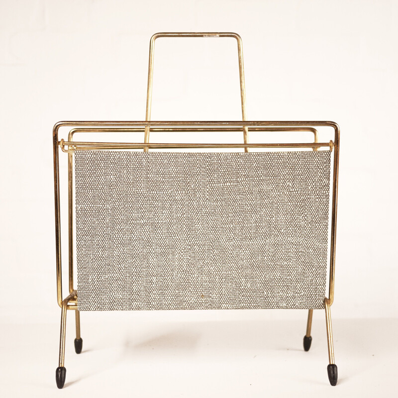 Vintage brass and fabric magazine rack, 1970s