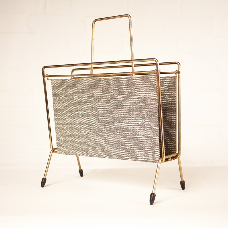 Vintage brass and fabric magazine rack, 1970s