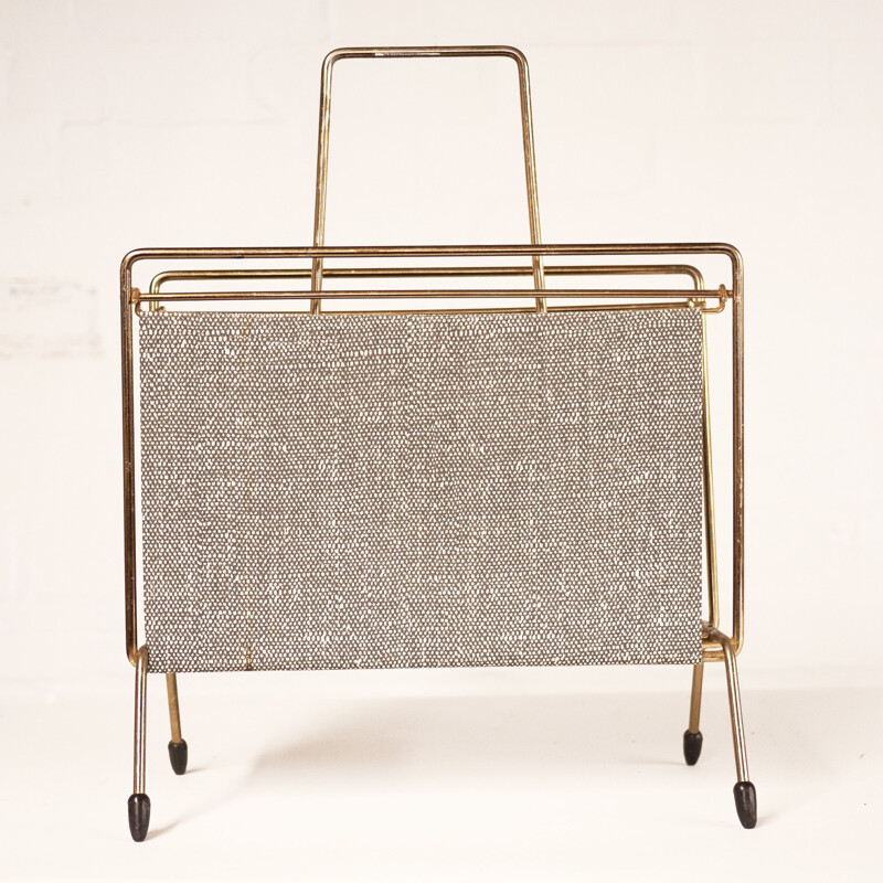 Vintage brass and fabric magazine rack, 1970s