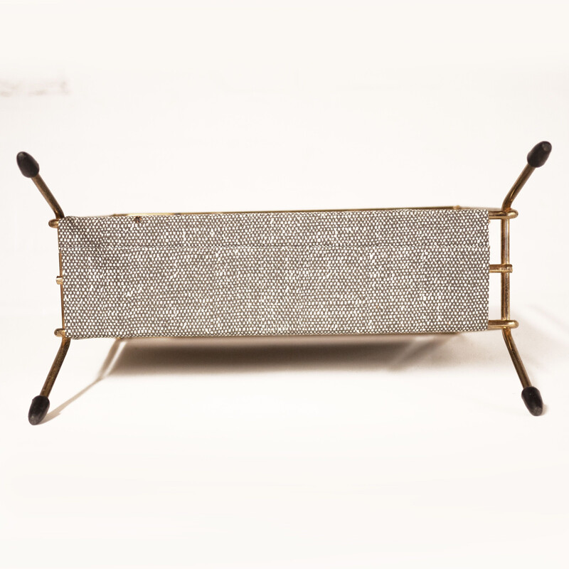 Vintage brass and fabric magazine rack, 1970s