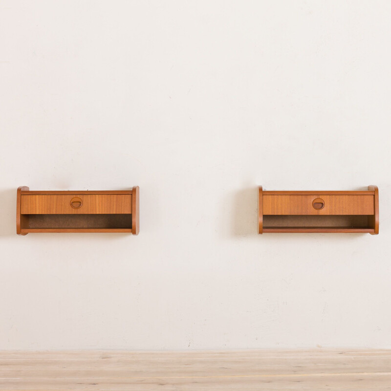  Pair of vintage teak scandinavian nightstands, Denmark 1970s