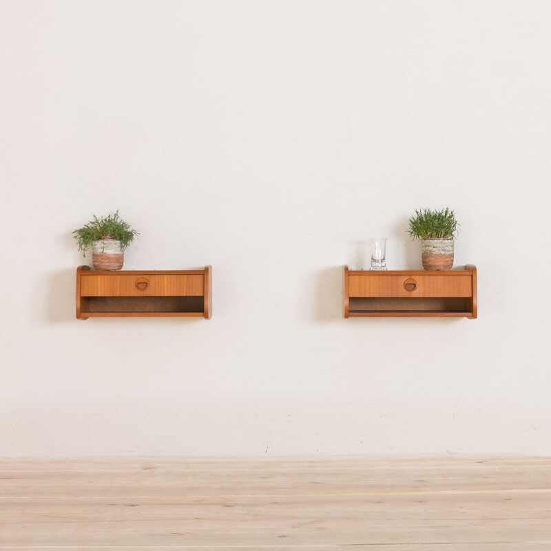  Pair of vintage teak scandinavian nightstands, Denmark 1970s