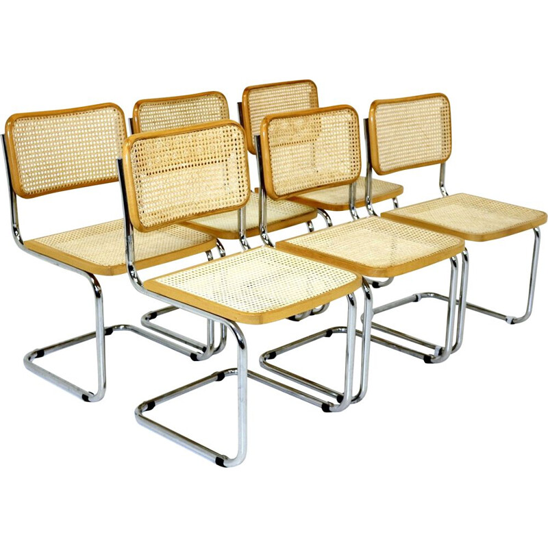 Set of 6 vintage chairs, chromed steel tubular structure, Italy 1970s