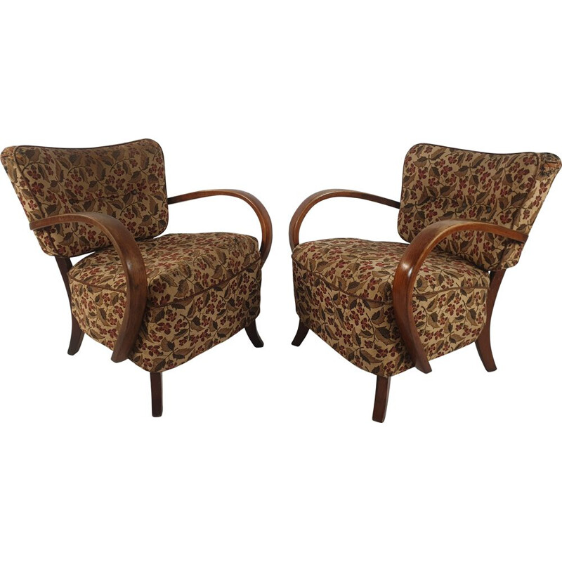 Pair of 2 vintages armchairs H-237 by Jindřich Halabala, 1950s