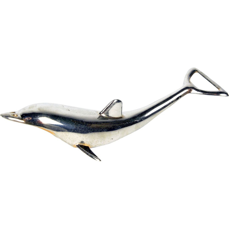 Vintage chrome dolphin bottle opener, Germany 1970s