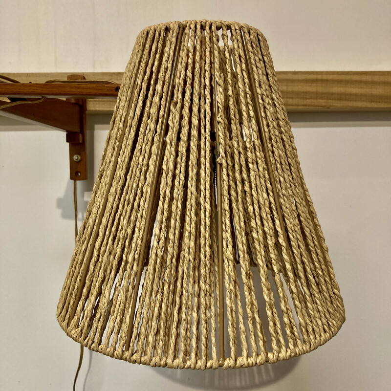 Vintage scandinavian modular wall lamp in oak and rope 1950