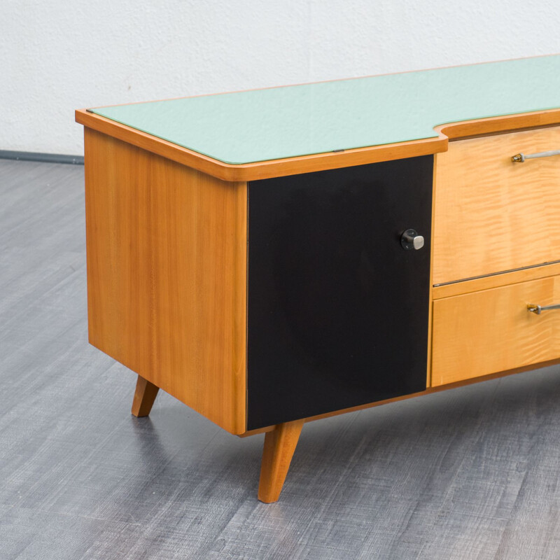 Mid century dresser in two tone wood and glass top, 1950s