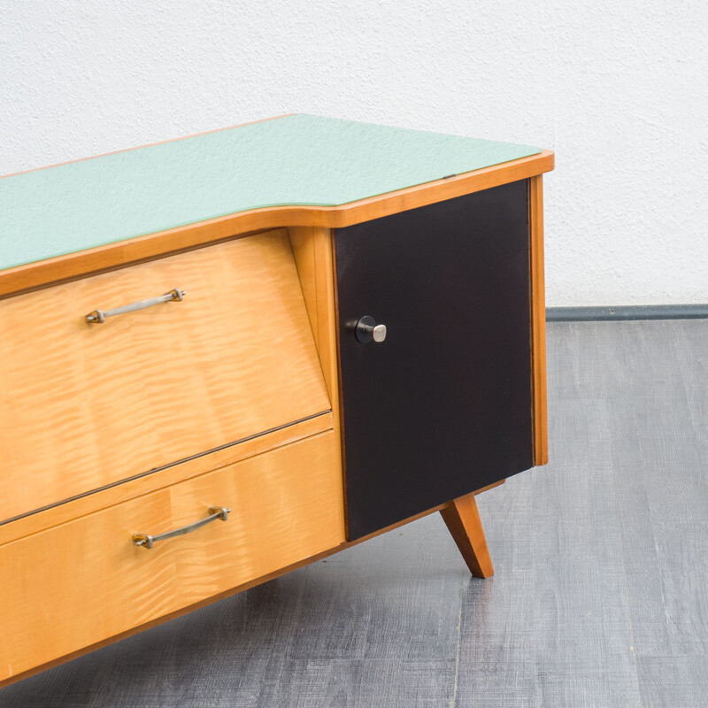 Mid century dresser in two tone wood and glass top, 1950s