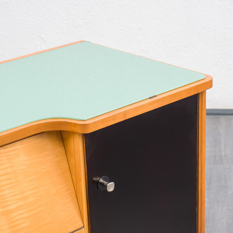 Mid century dresser in two tone wood and glass top, 1950s