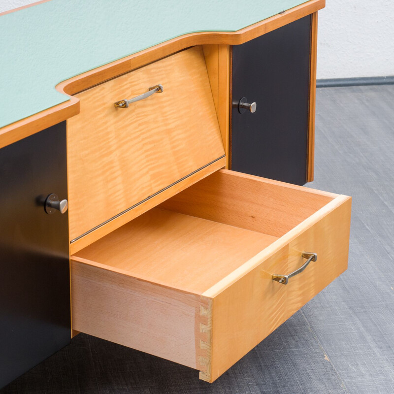 Mid century dresser in two tone wood and glass top, 1950s